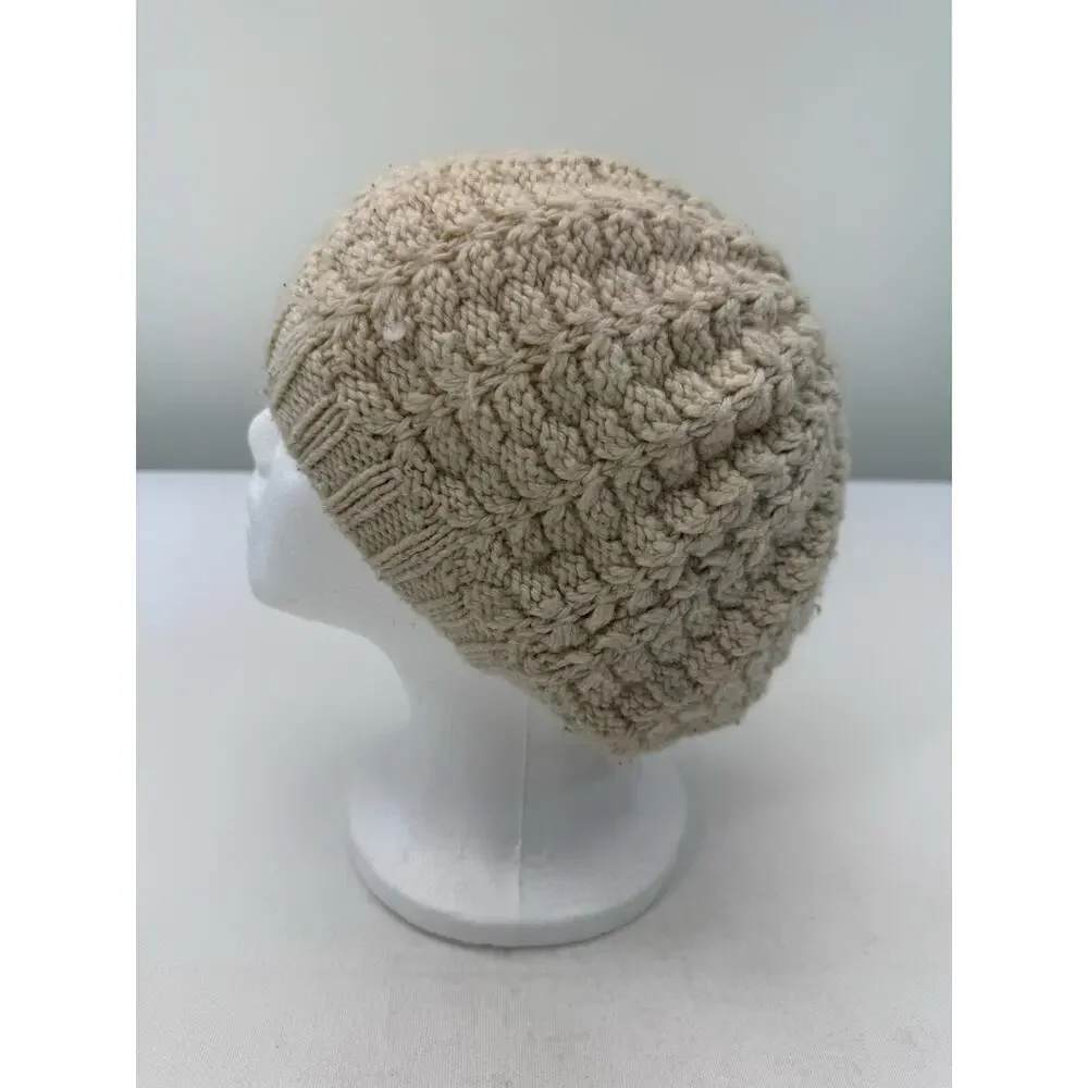 Hollister Vintage Y2K Ivory Cable Knit Beanie Wool Rabbit Hair Blend One Size